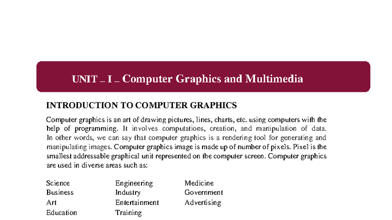 Unit 1-1 - Notes - UNIT – I – Computer Graphics and Multimedia ...