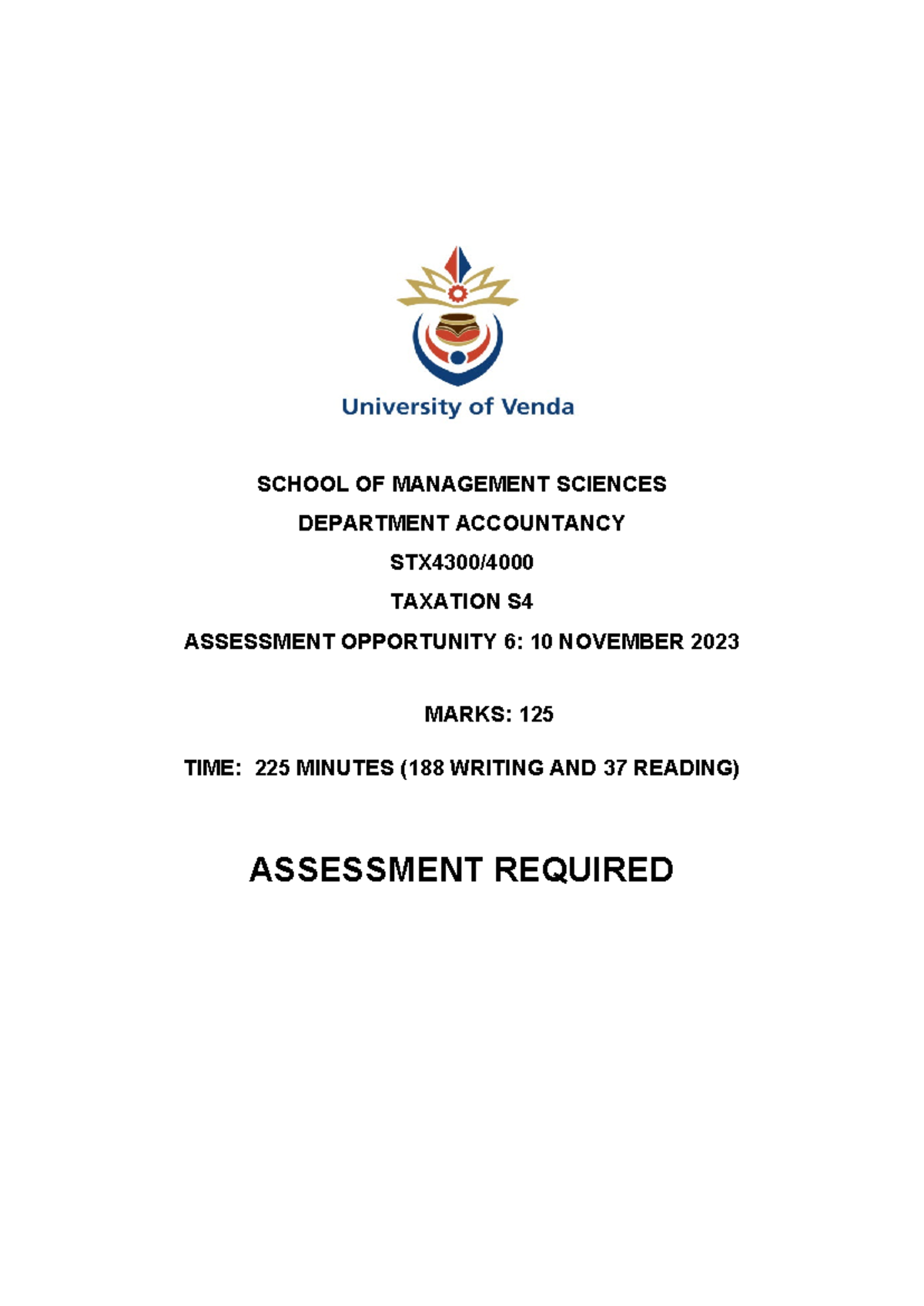 STX4000 Taxation S4 Exam Assessment - 10 Nov 2023 - Studocu