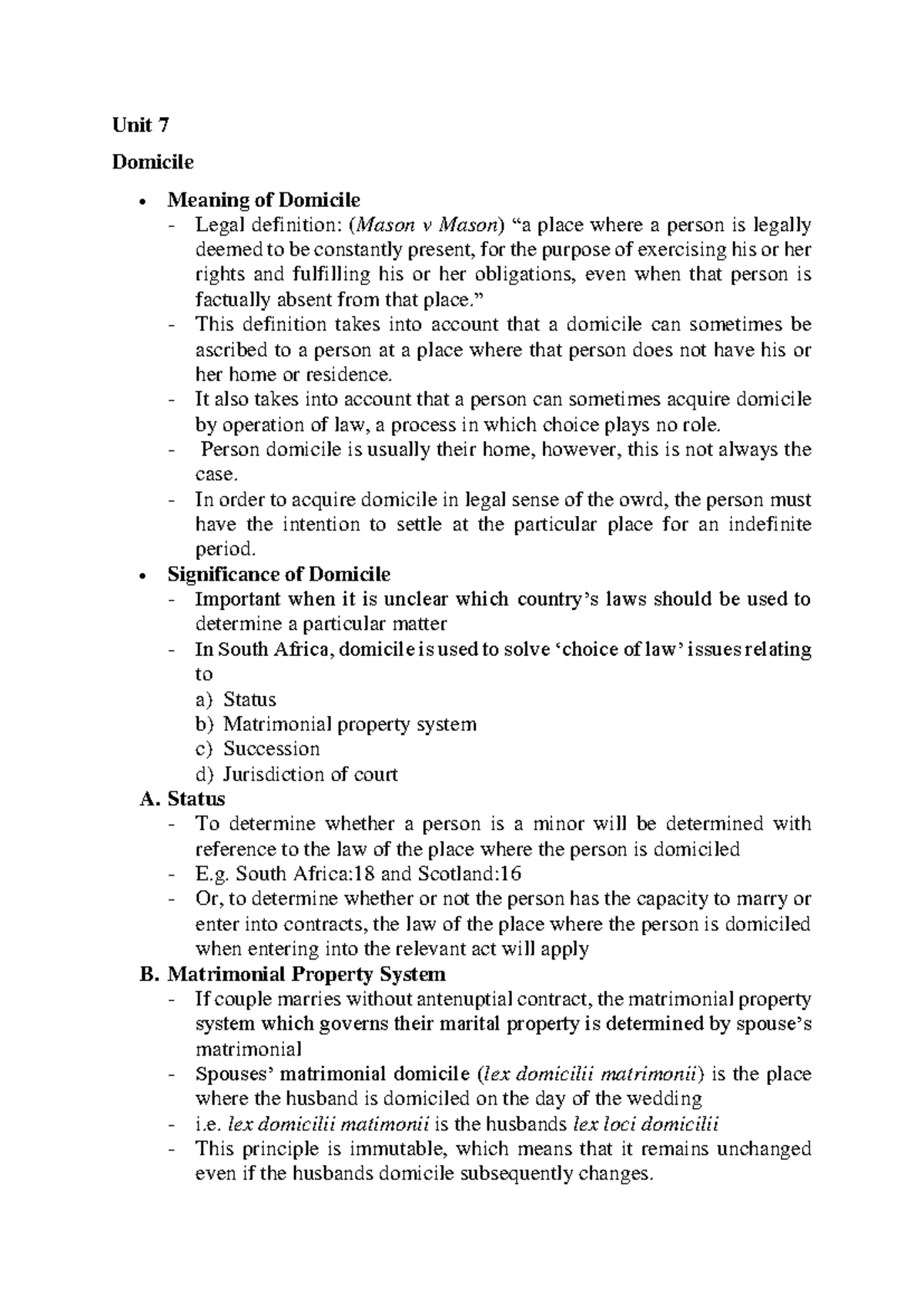 LAW 101: Introduction to Law of Persons - Study Unit 1 Overview - Studocu