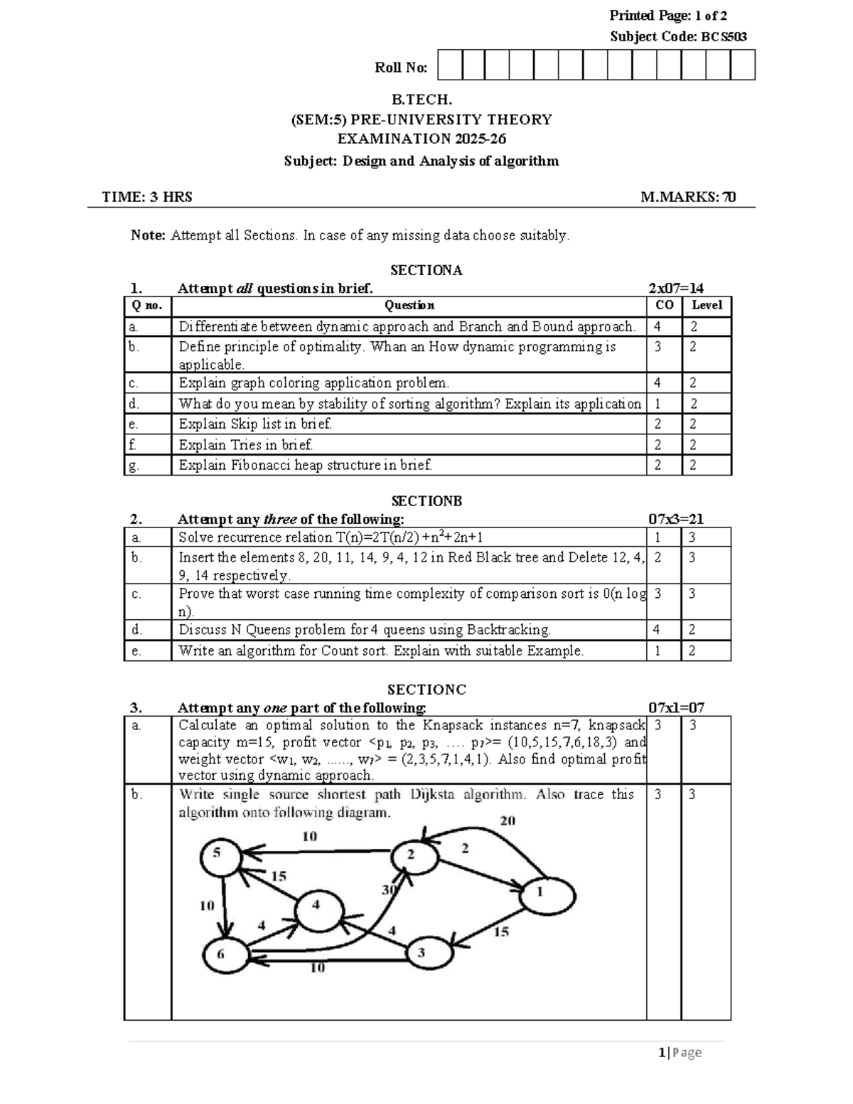 BCS503 - DAA Important Questions for Theory Exam (Sem 5) - Studocu