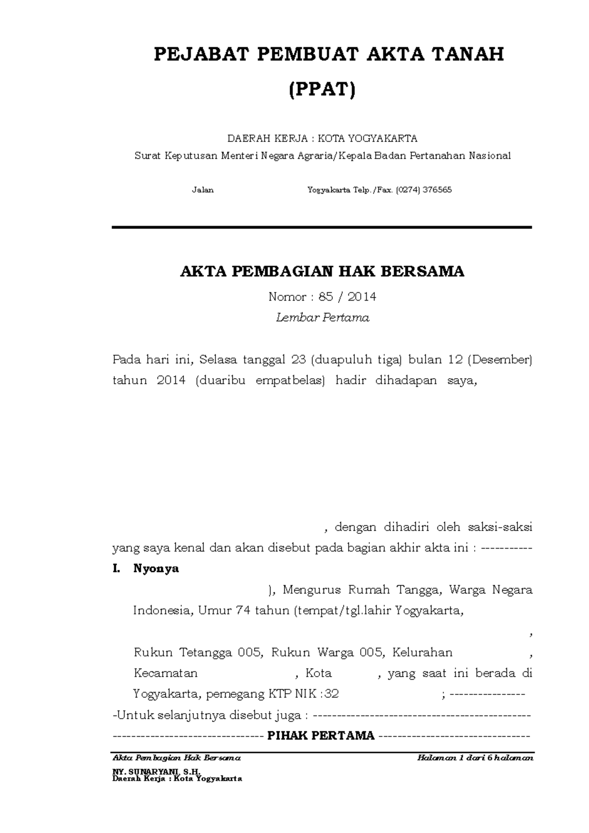 Akta Pembagian Hak Bersama APHB: Proses dan Detail Dokumen 2014 - Studocu