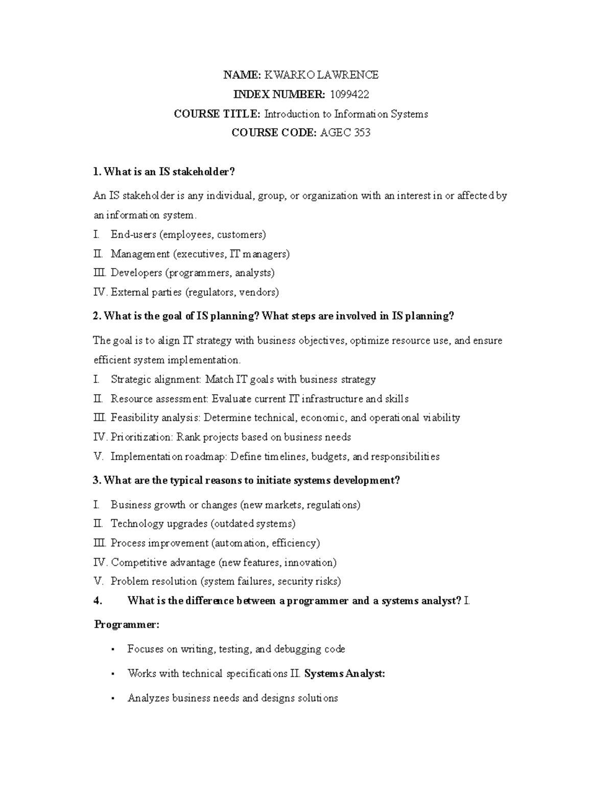 AGEC 353: Introduction to Information Systems Study Notes - Studocu