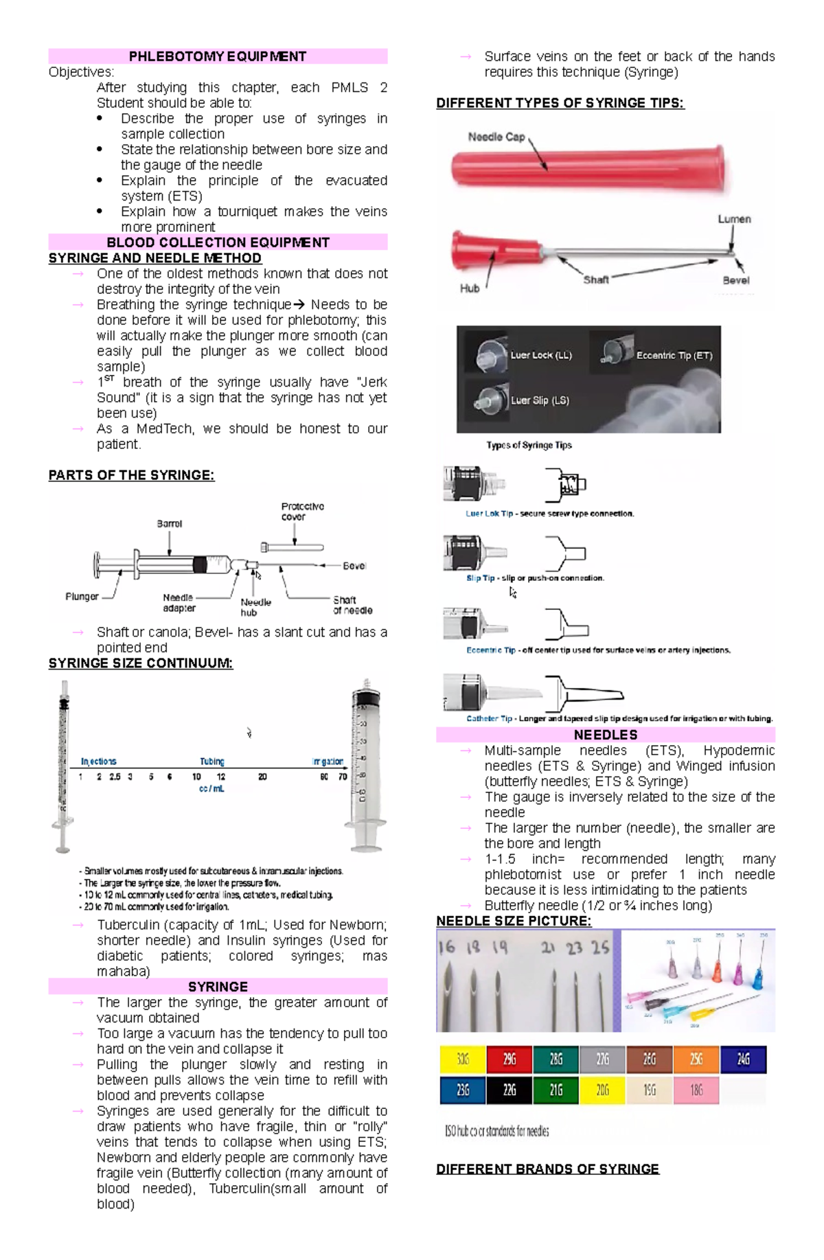 PMLS2 Midterm Exam Study Guide - Phlebotomy Equipment and Techniques ...