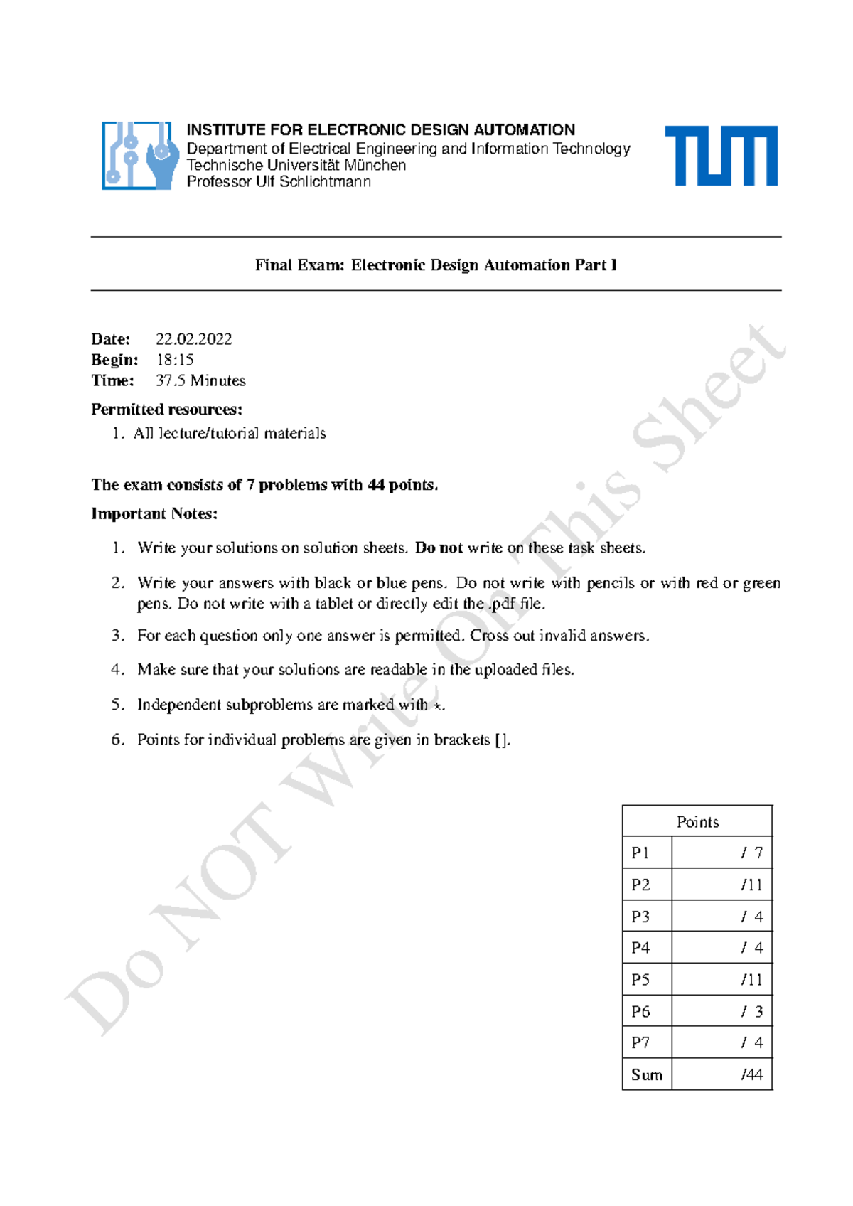 Final Exam: Electronic Design Automation Part I (WS2021/2022) - Studocu