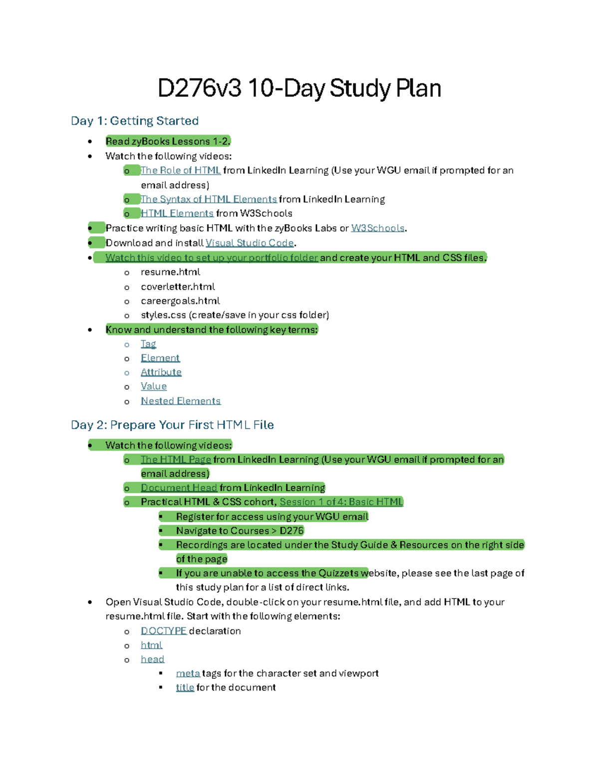 D276v3 10-Day Study Plan: HTML & CSS Fundamentals - Studocu