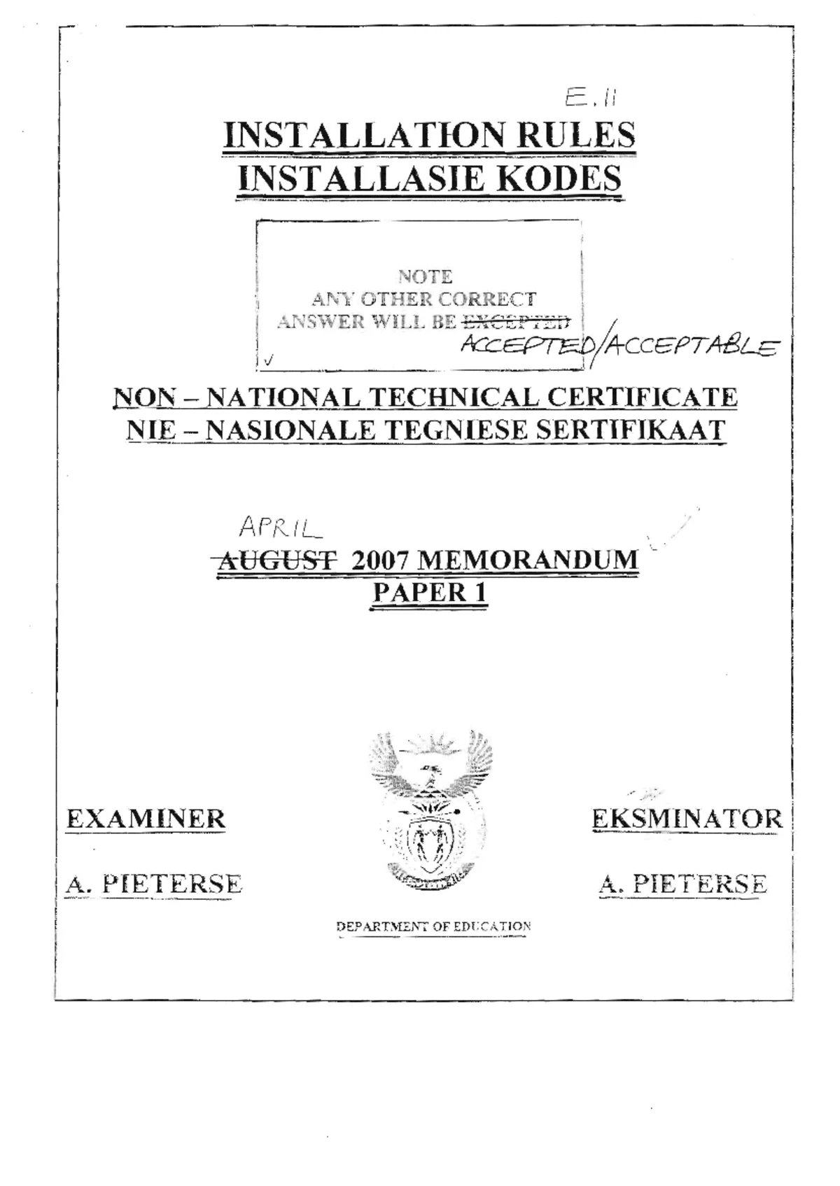 SANS 10142 P2 - Exam Papers on Installation Rules and Calculations ...