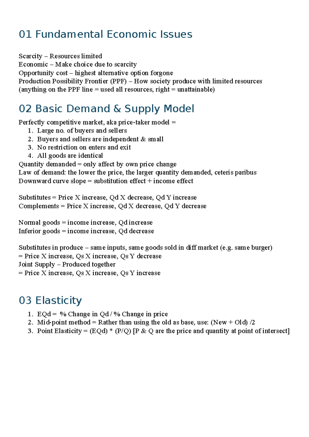 Microeconomics 01 Final Revision Notes: Key Concepts & Models - Studocu