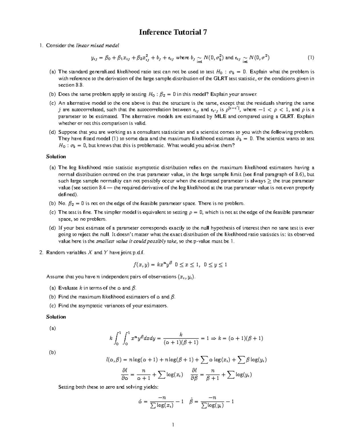 Inference Tutorial 7 Solutions - Course Work - Studocu