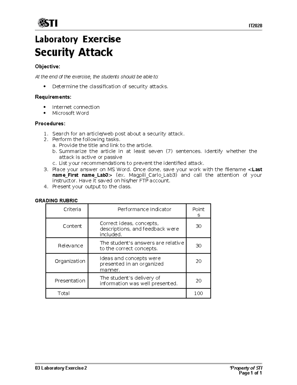 03 IT Lab Exercise 2: Analyzing Security Attacks and Prevention - Studocu