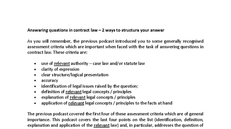 Answering Contract Law Questions: Structuring Your Response - Studocu
