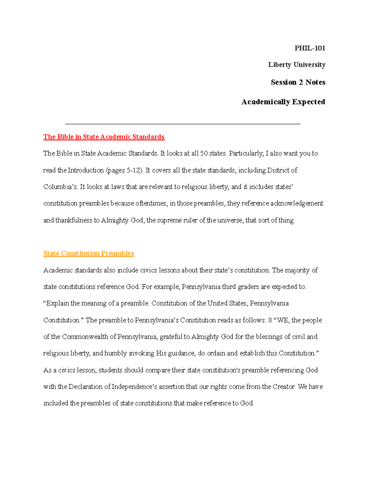 PHIL 101 Session II: Notes on Liberty, Religion, and Education - Studocu
