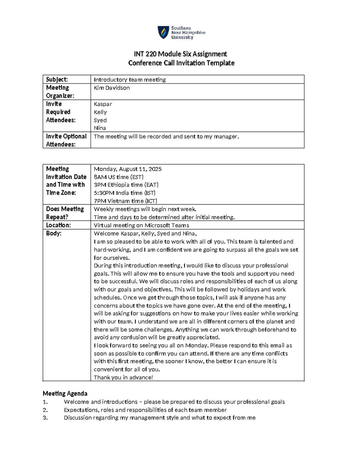 INT 220 Module 6 Assignment: Conference Call Invitation Template - Studocu