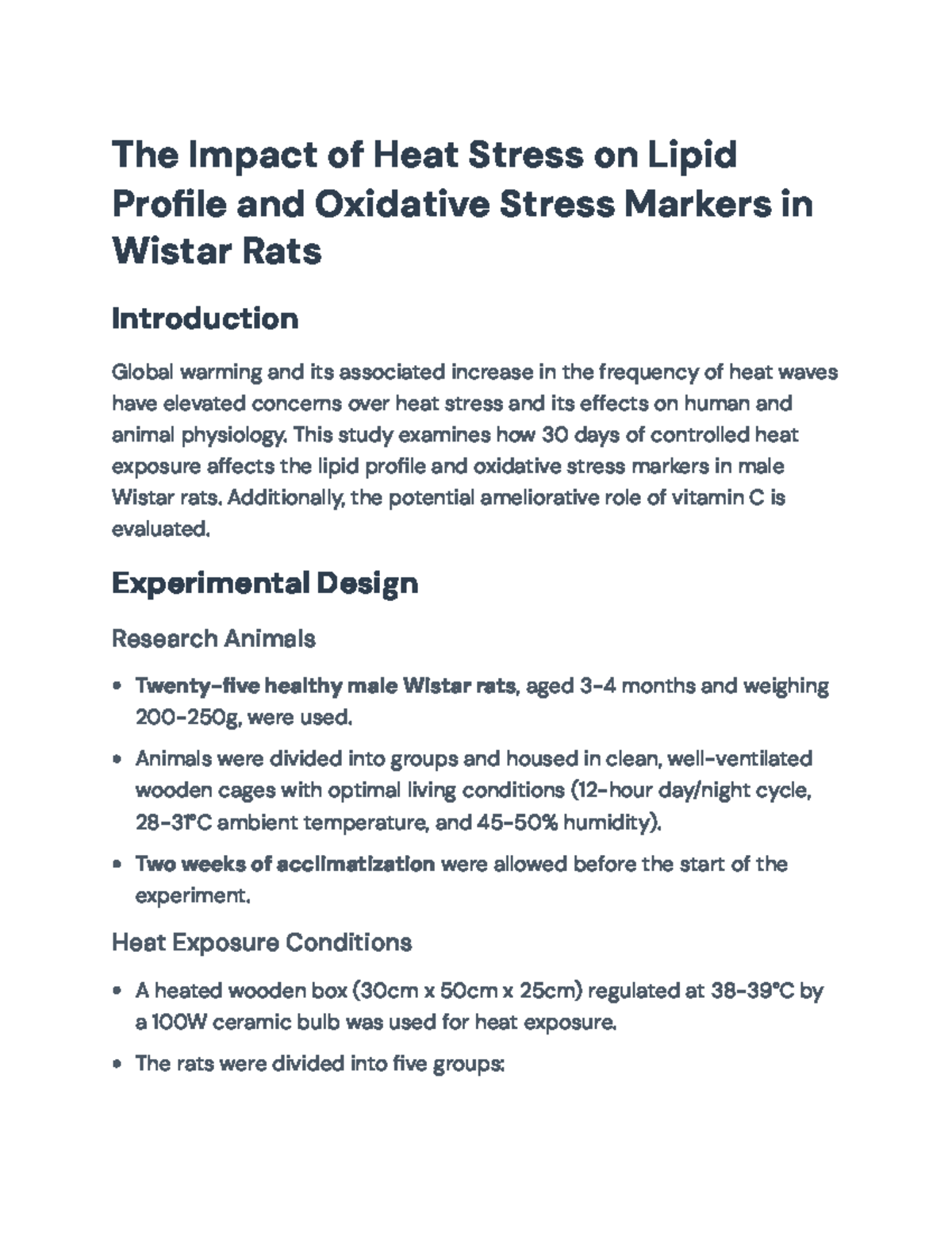 The Effects of Heat Stress on Lipid Profiles & Oxidative Stress in ...