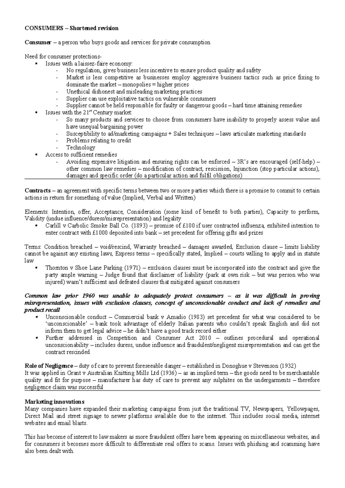 Legal Studies 1477292031: Consumer Rights and Market Regulations Notes ...