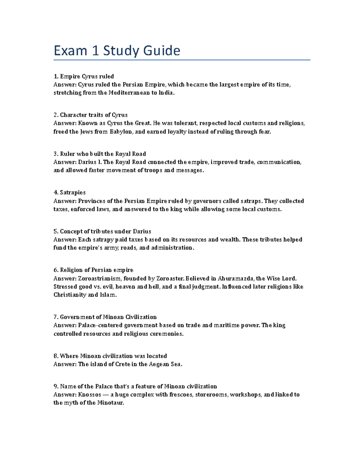 Exam 1 Study Guide: Persian Empire to Hellenistic Kingdoms - Studocu