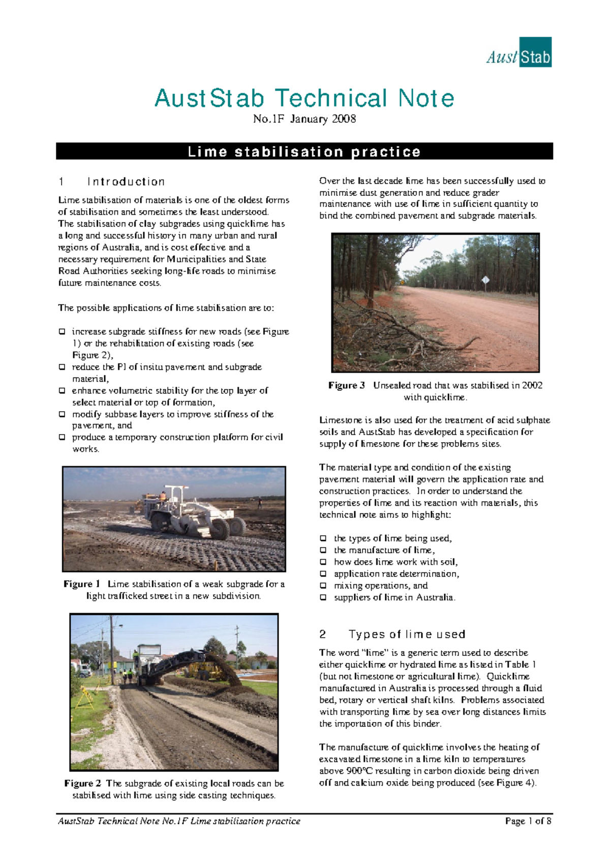 AustStab Technical Note: Lime Stabilisation Practices Explained - Studocu