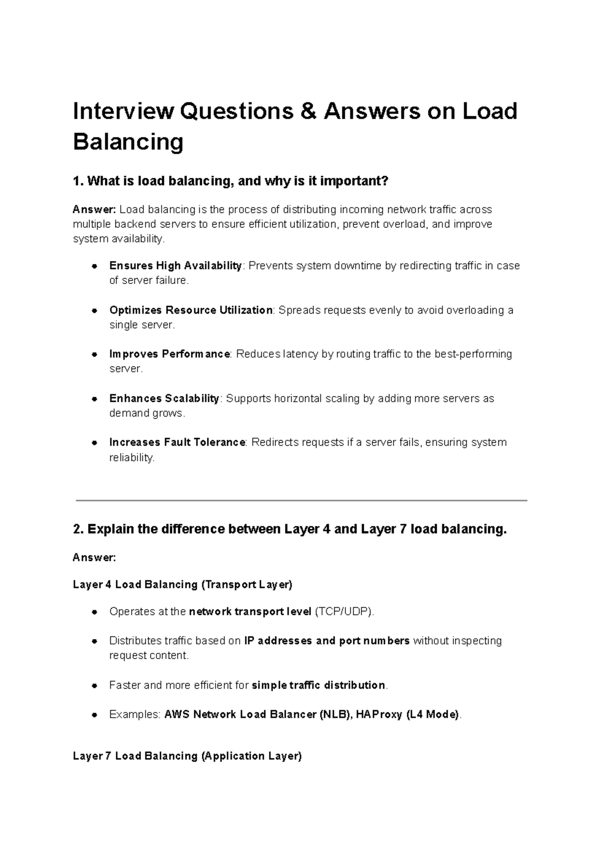 Interview Questions & Answers on Load Balancing (CS101) - Studocu