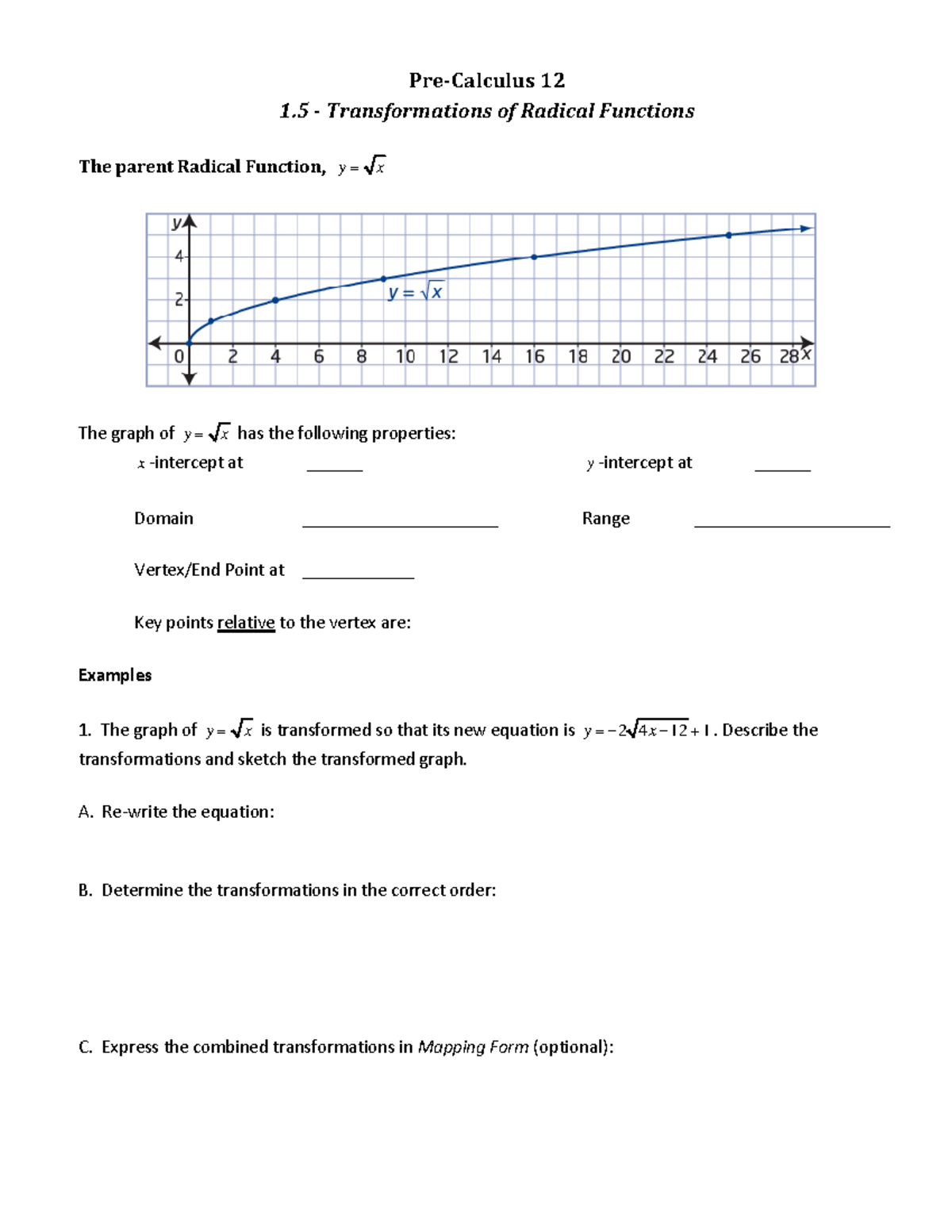 Transformations of Radical Functions: Key Concepts and Graphs - Studocu