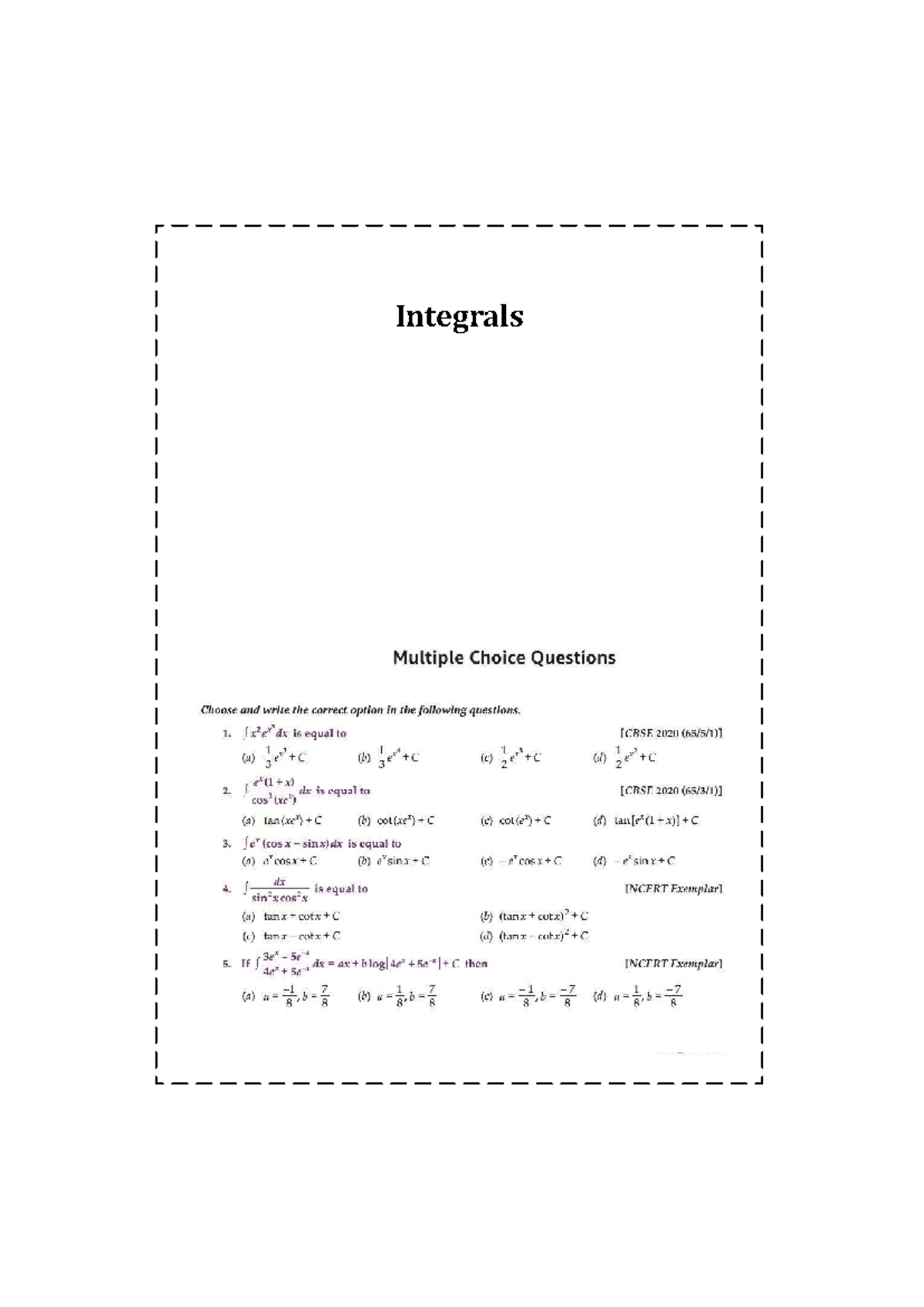 Selfstudys com file (11) - Integrals Multiple Choice Questions Choose ...