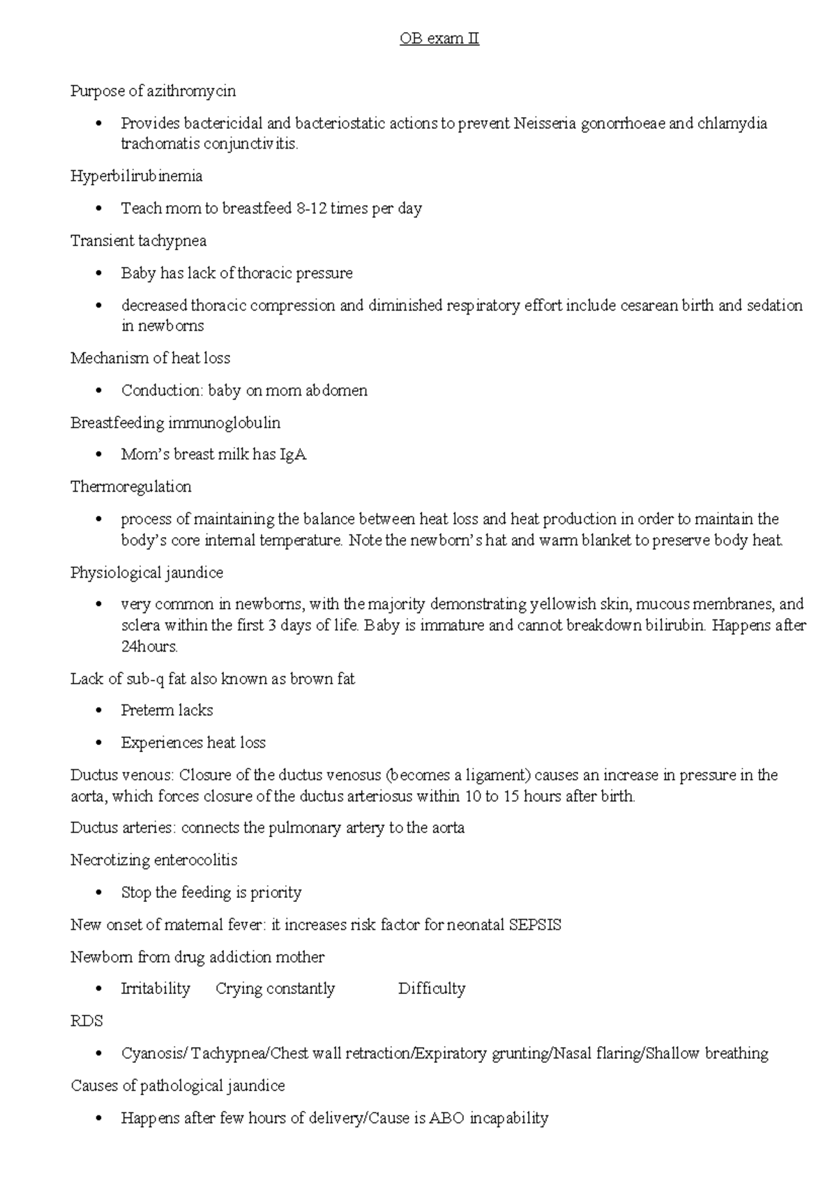 OB 202 - Exam II Lecture Notes on Newborn Care and Nursing ...