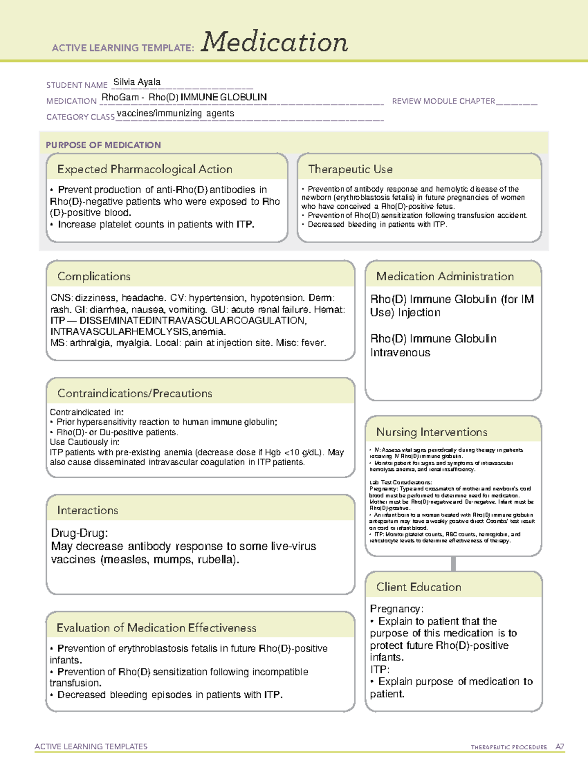 Rho Gam-ATI Med Template: Therapeutic Procedure Active Learning - Studocu