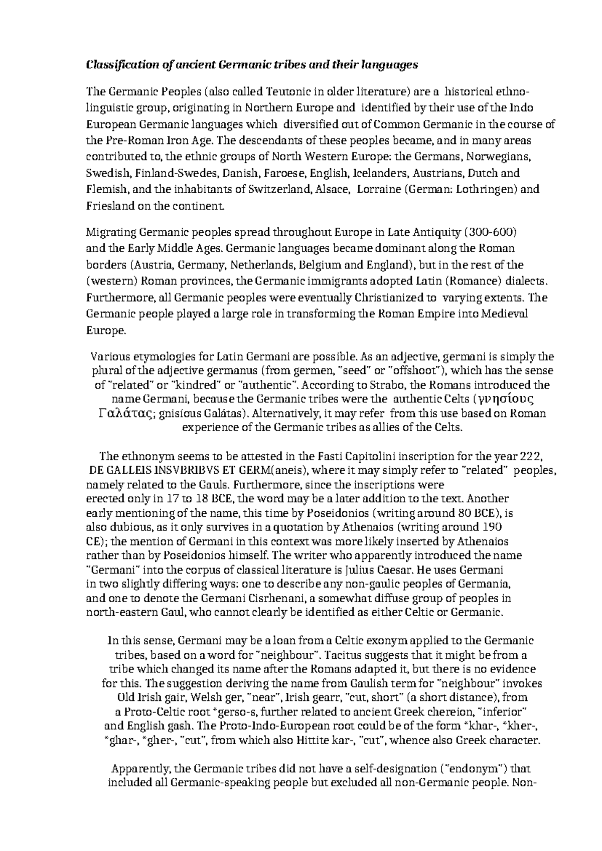 Classification of Ancient Germanic Tribes and Languages: A Study - Studocu