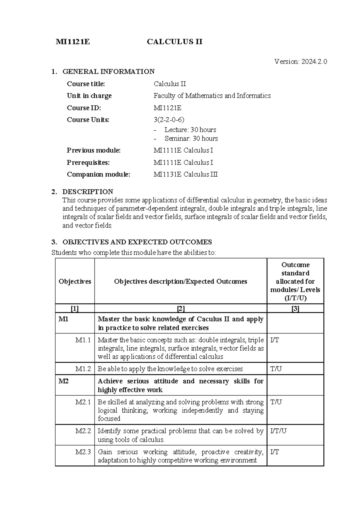 MI1121E Calculus II Course Overview and Key Concepts - Studocu