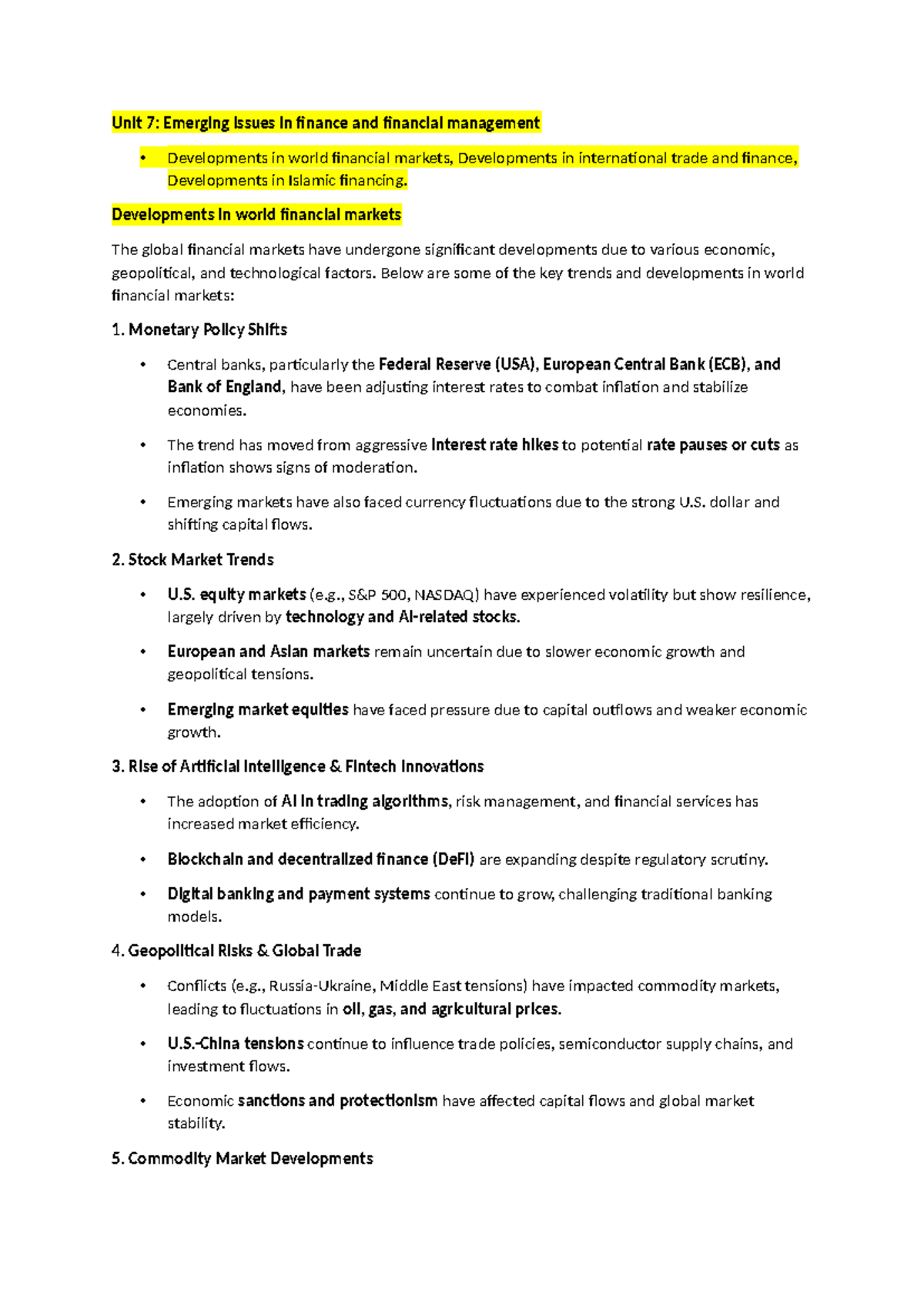 Unit 7: Key Developments in Global Finance & Management Trends - Studocu