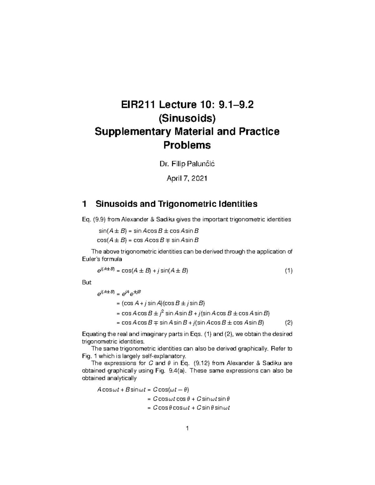 EIR211 L26 Ideal Transformer Exercise Solutions and Analysis - Studocu