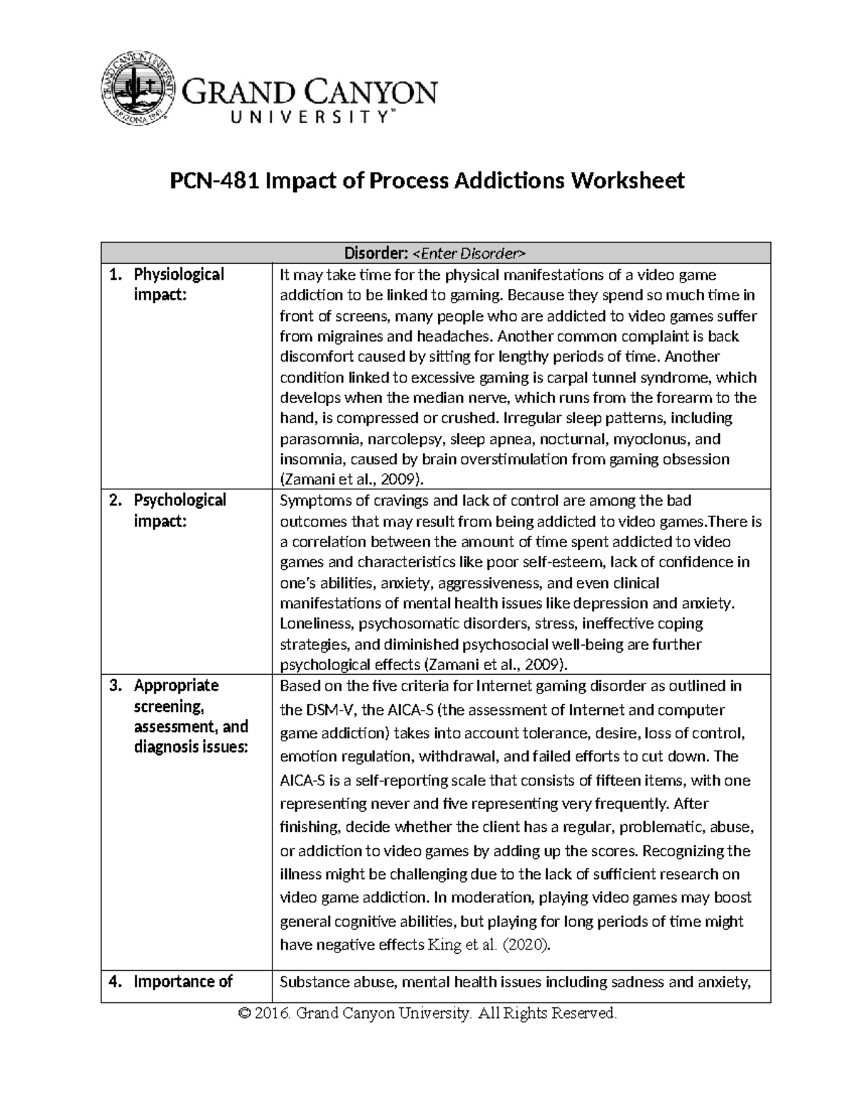 PCN-481 - Understanding Video Gaming Disorder and Its Impacts - Studocu