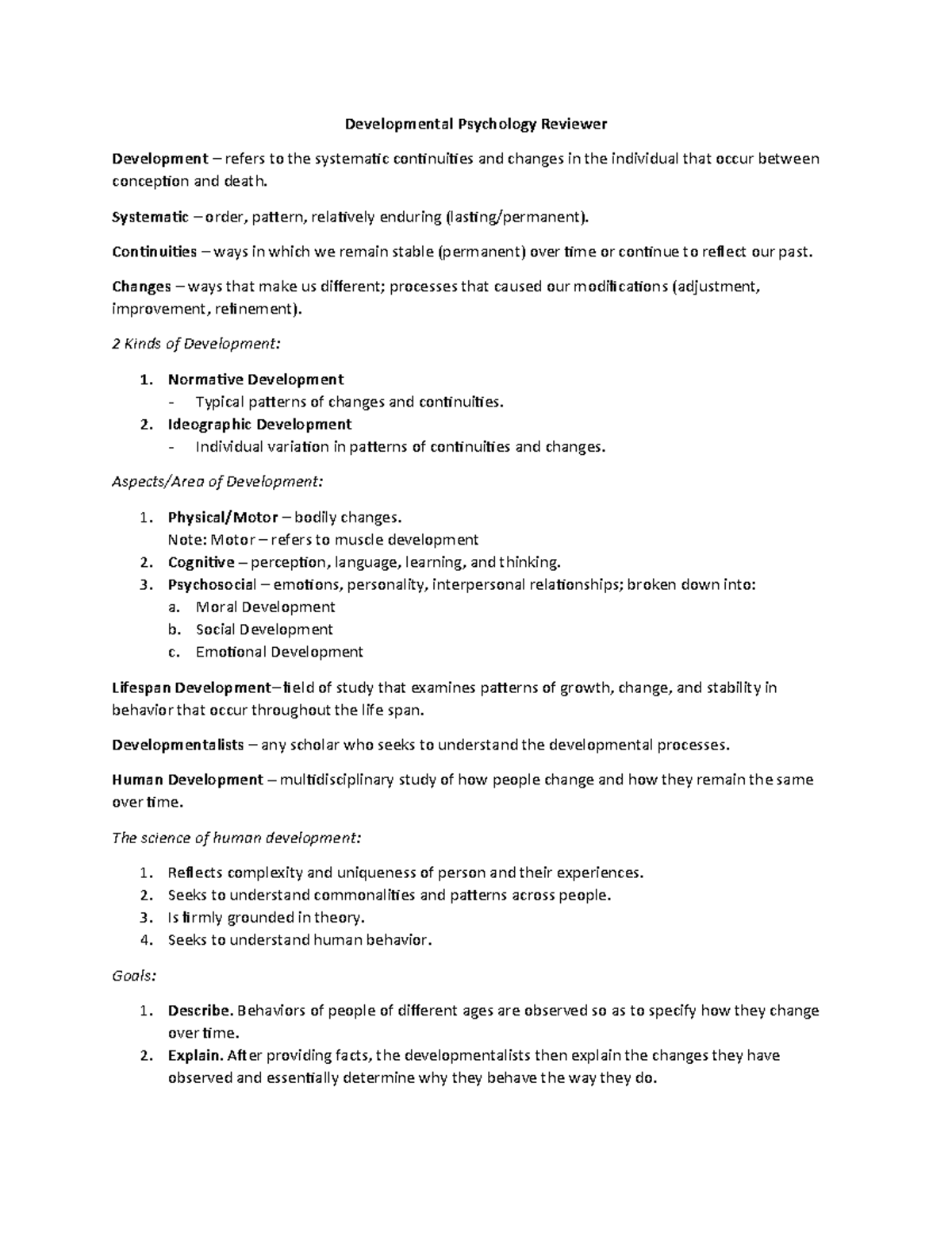 Toaz - Dev Psy - Developmental Psychology Reviewer Development – refers ...