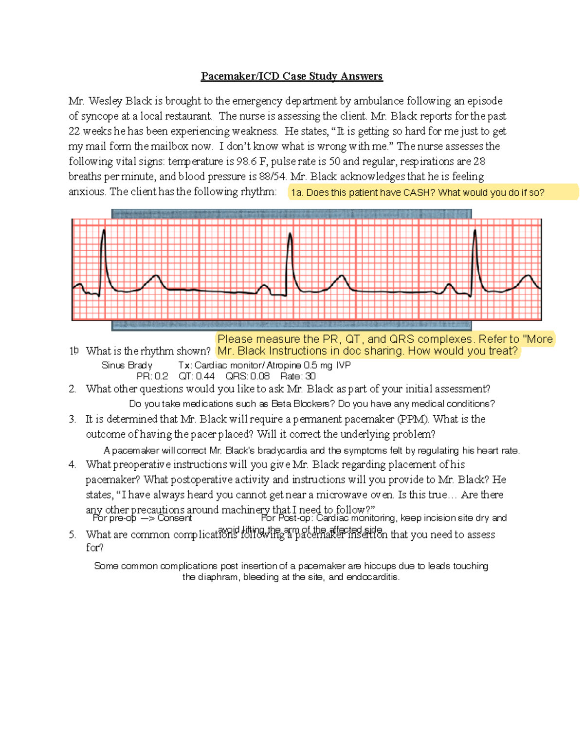 Mr. Black Pacemaker Case Study: Assessment and Treatment Insights - Studocu