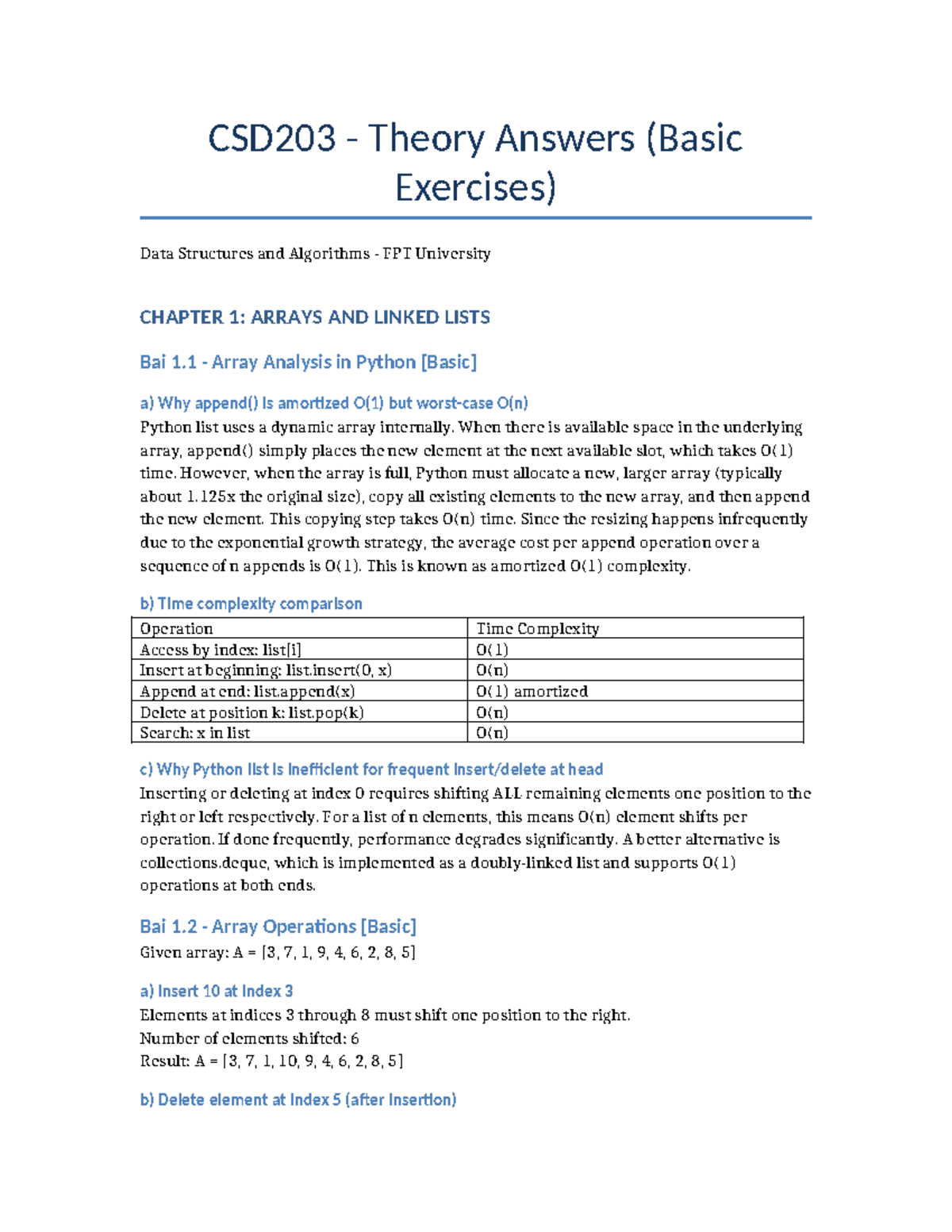 CSD203 Theory Answers: Data Structures & Algorithms Overview - Studocu