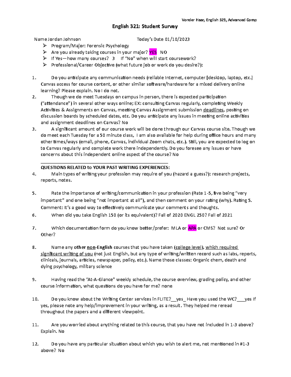 English 321 FA 2022 Student Survey: Insights & Writing Needs - Studocu