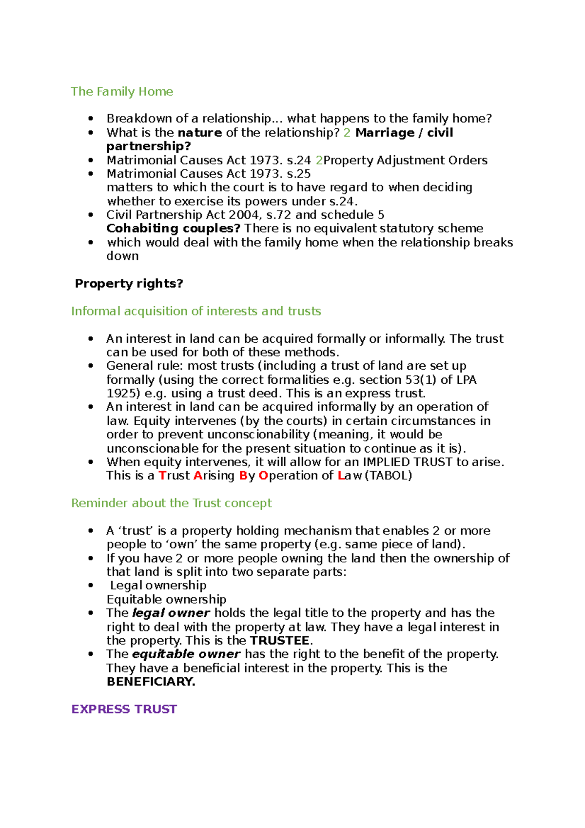 Implied trusts (Property Law) - The Family Home Breakdown of a ...