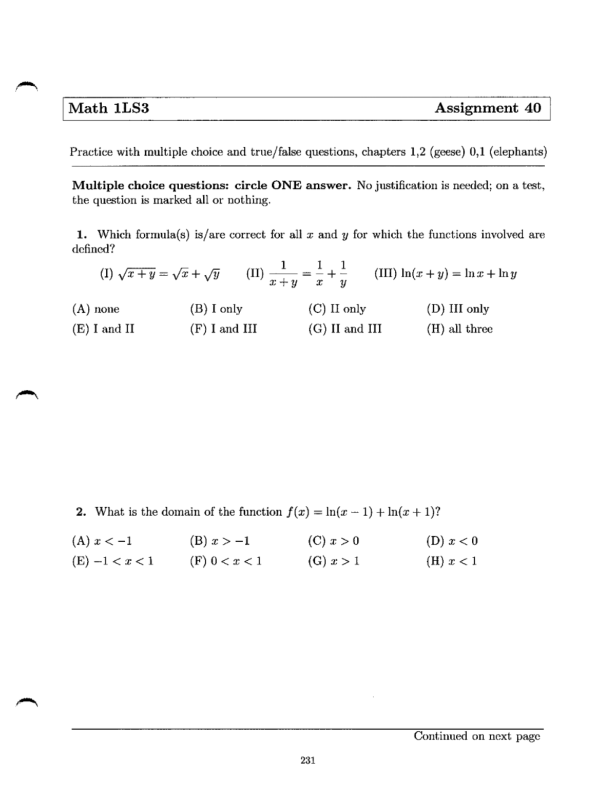 Math 1LS3 Assignment 40 practice questions and multiple choice answers ...