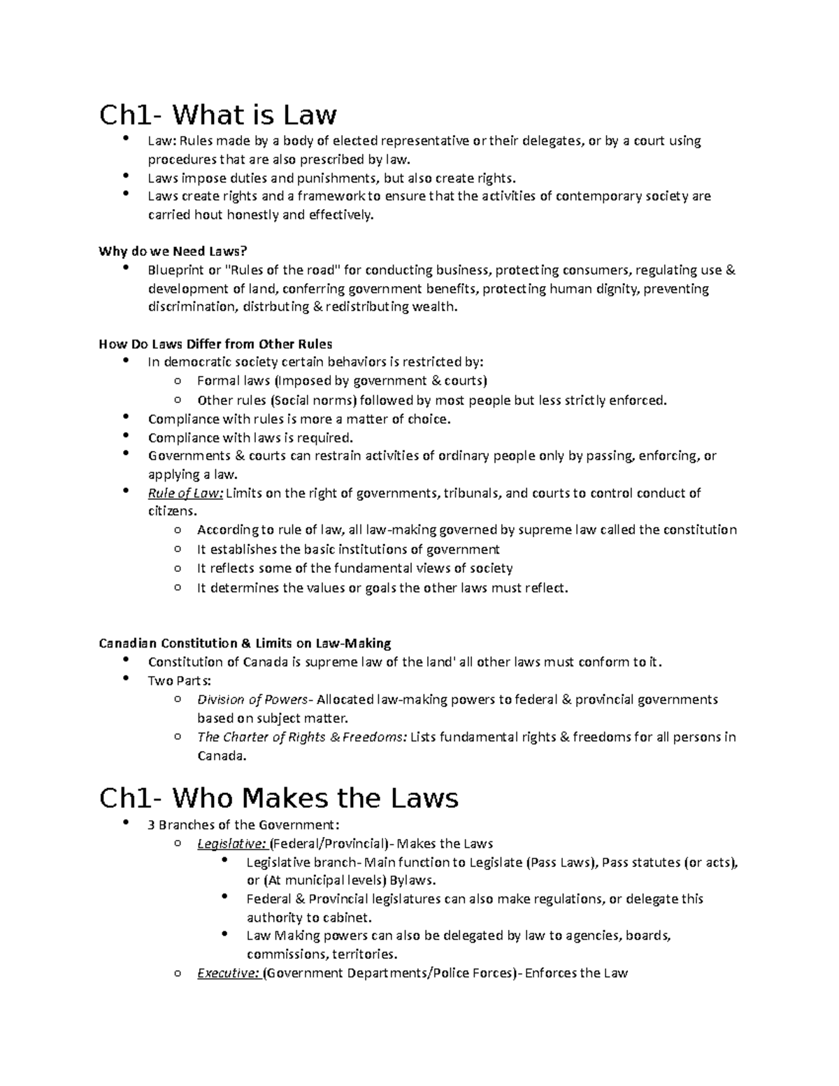 PAP 3365 Chapter 1: Introduction to Law and Its Framework - Studocu