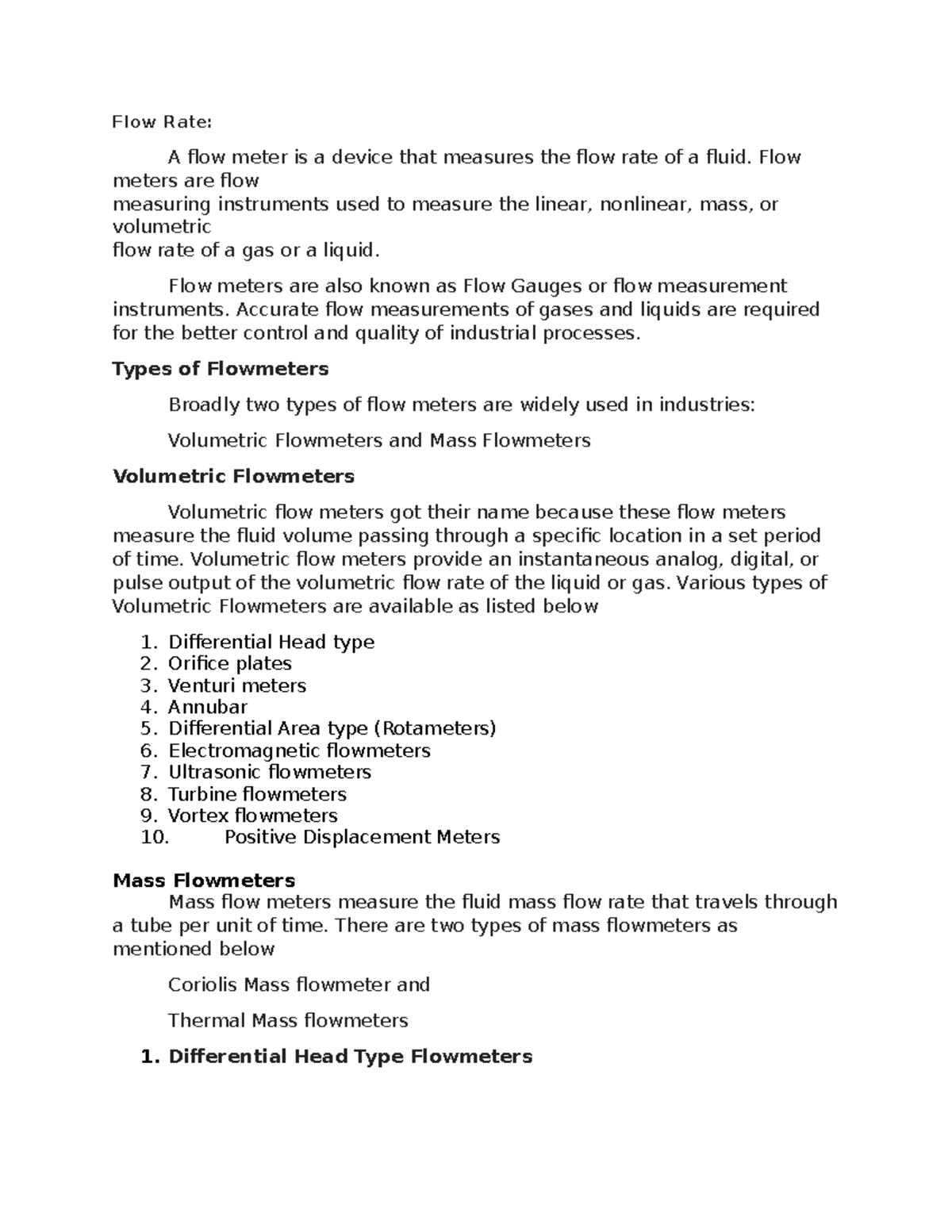Flow Meter Types and Their Applications - JNKWSANCIJ - Studocu