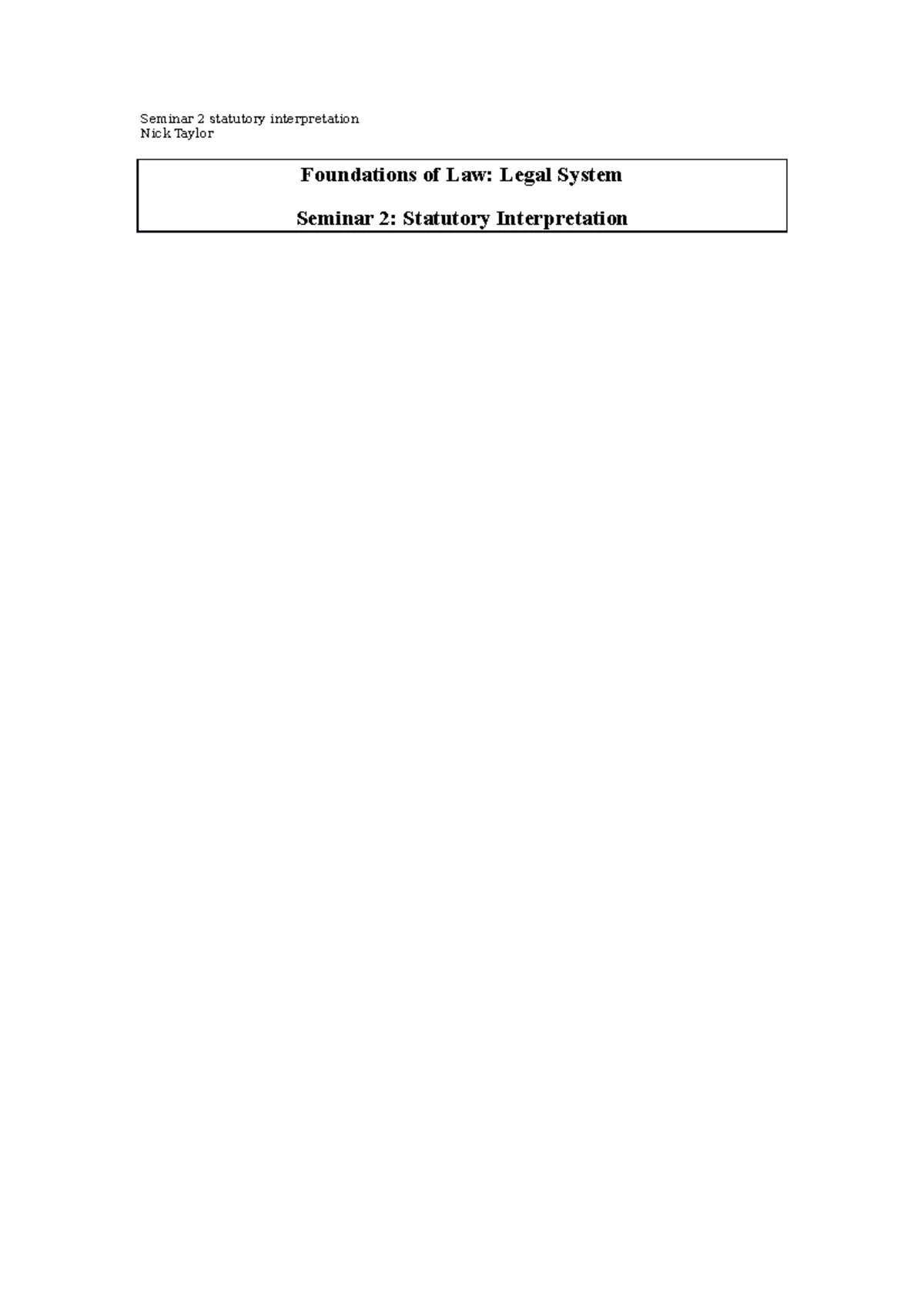 Seminar 4 - Statutory Interpretation (LAW 1200) Study Notes - Studocu