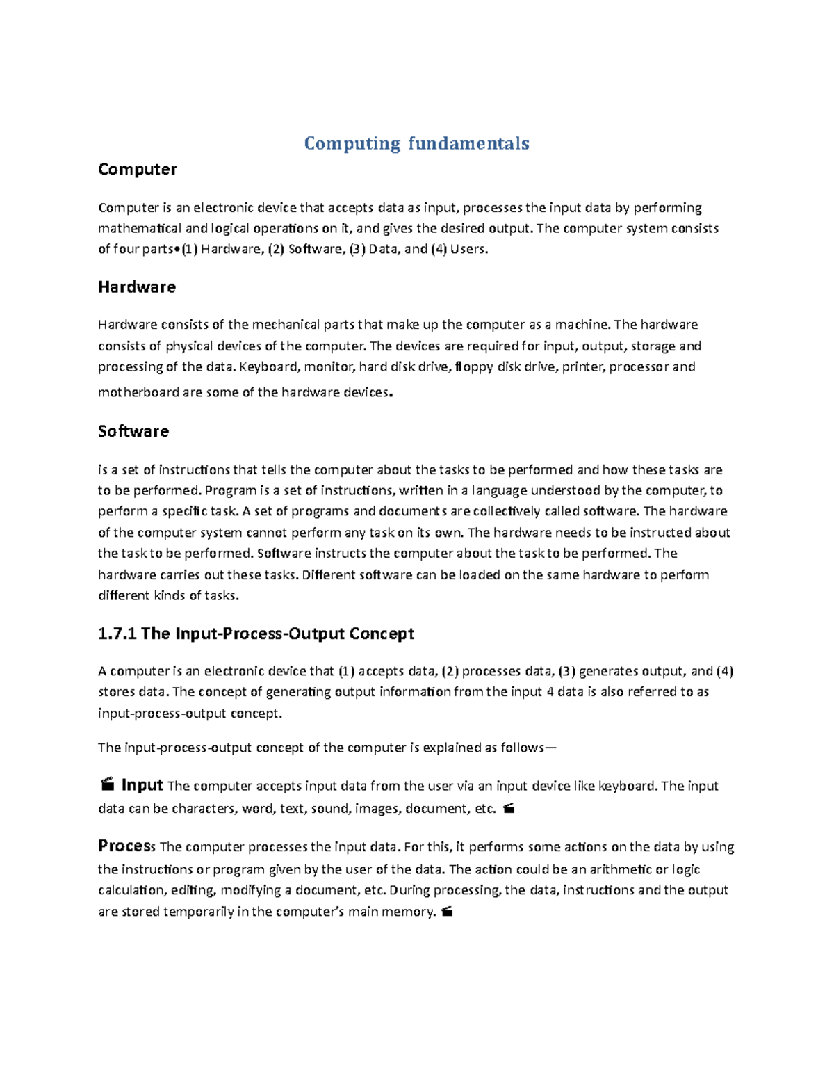 Computing fundamentals - Computing fundamentals Computer Computer is an ...