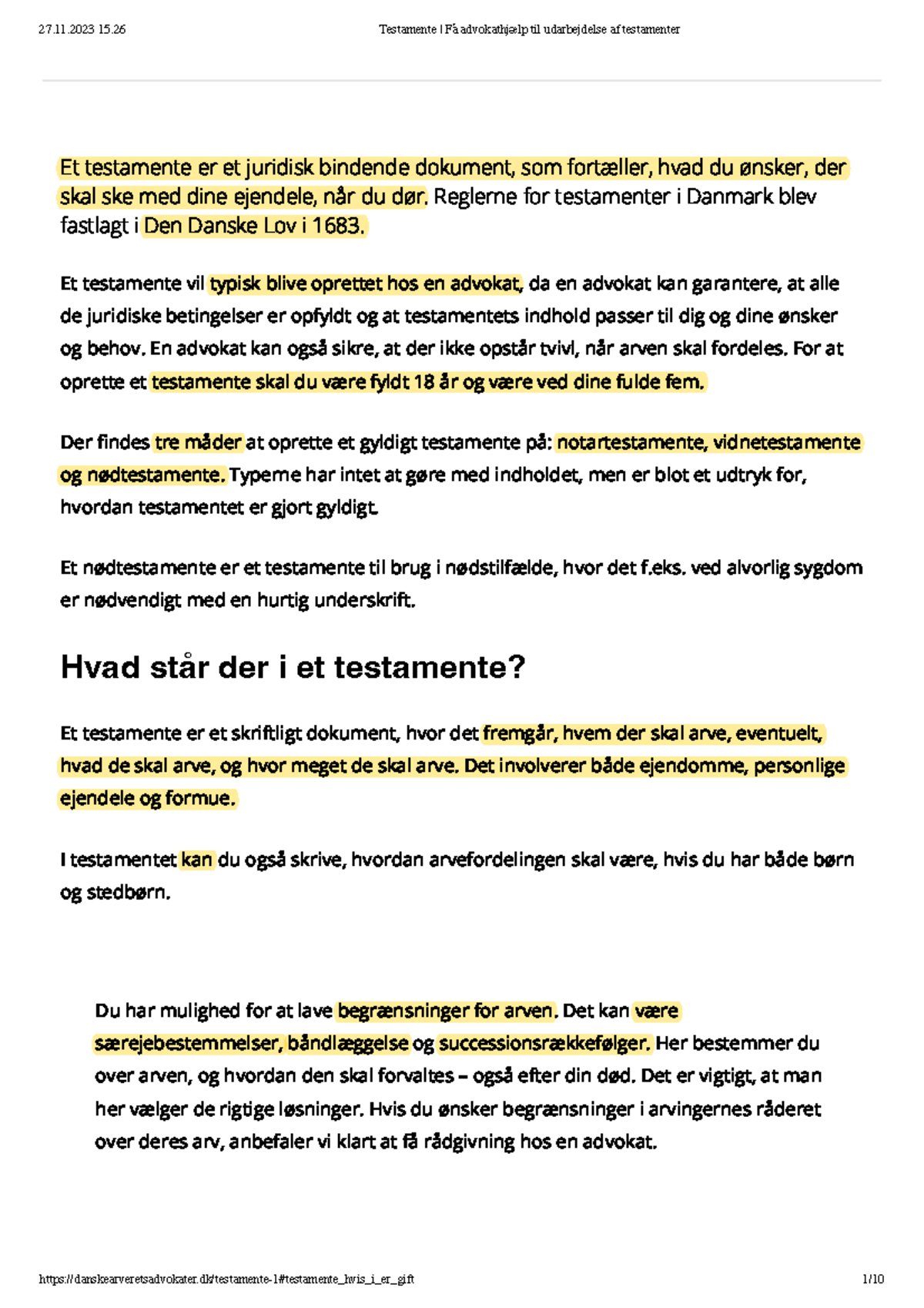 Danske Arveretsadvokater om testamente - Et testamente er et juridisk ...
