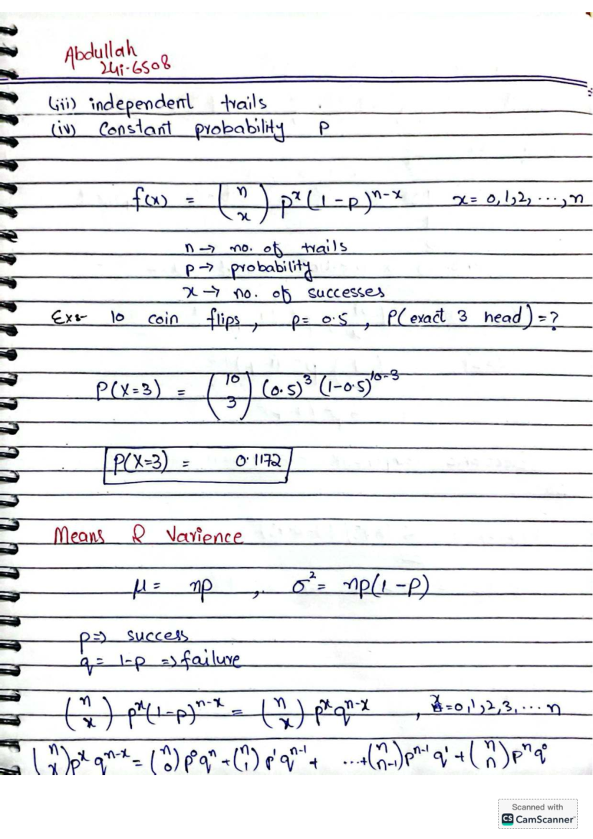 Binomial Distribution Notes for Course 6508 - Studocu