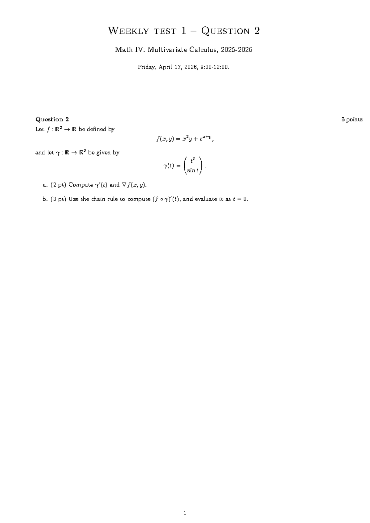 Excersises week 1 - Multivariate Calculus - Weekly test 1 – Question 2 ...