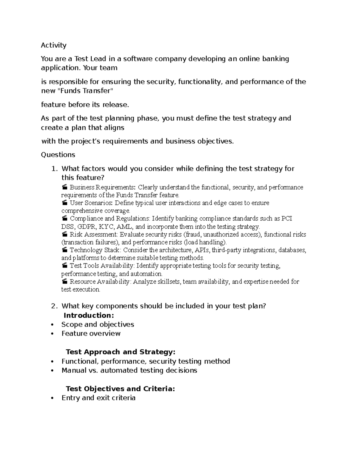 Test Strategy & Plan for Online Banking Feature Development - Studocu