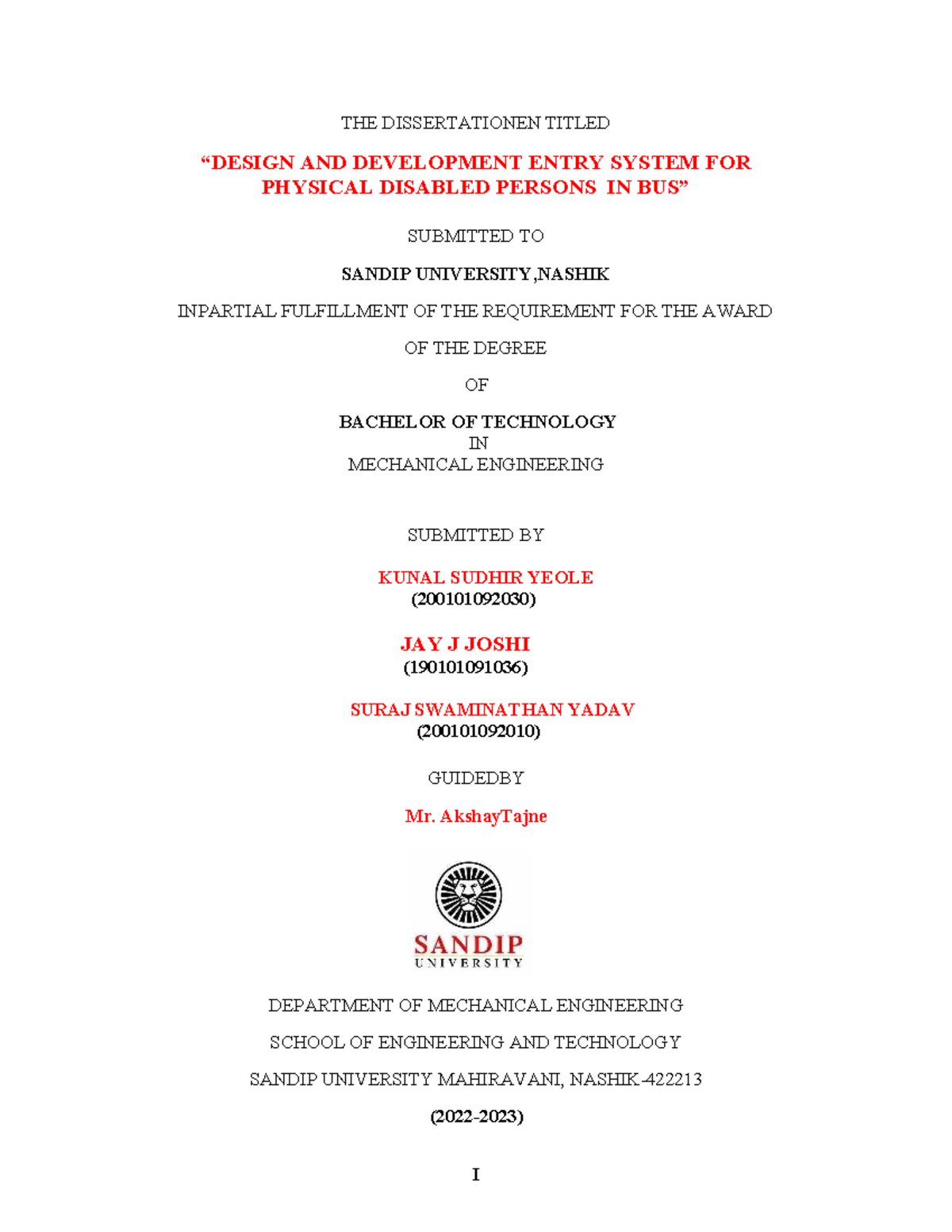 B.Tech Project Report: Development of Convertible Staircase-Ramp System ...