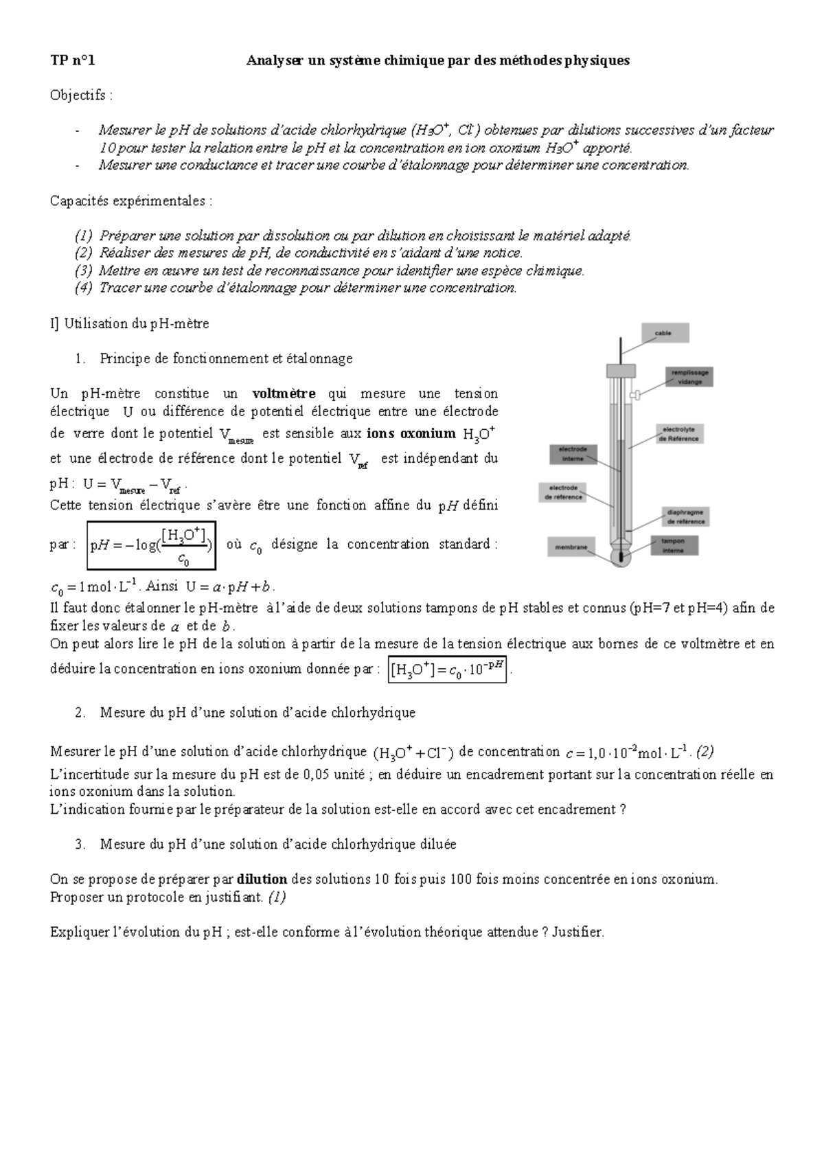 TP n°1 Analyser un système chimique par des méthodes physiques - TP n°1 ...