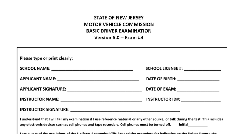 New Jersey MVC Basic Driver Exam Version 6.0 - Practice Questions - Studocu