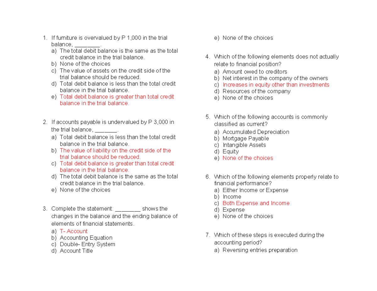 FABM - Accounting Trial Balance Analysis Notes - Studocu