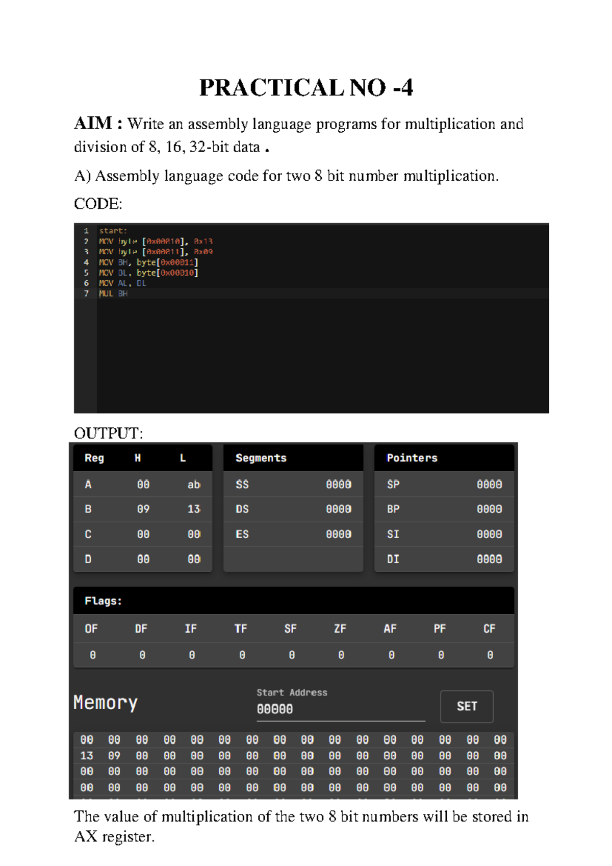 Microexp 2 - Assembly Programs for Multiplication & Division - Studocu