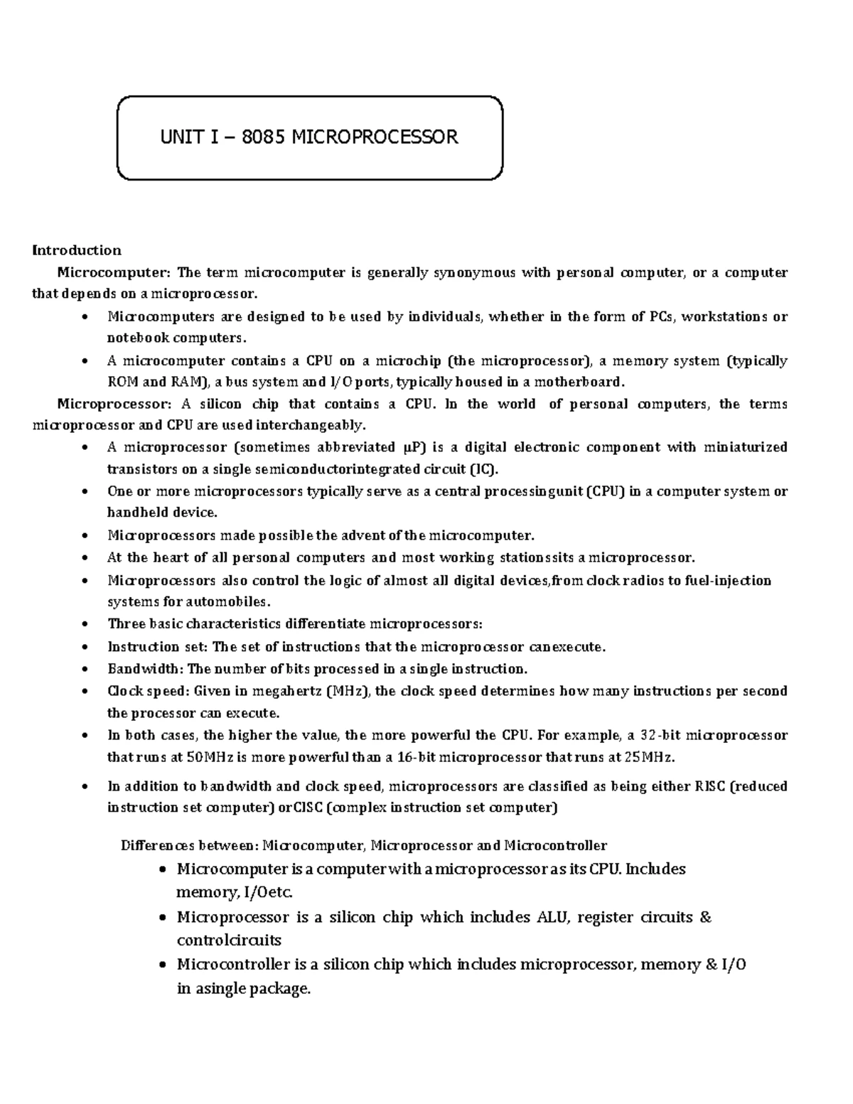 Unit II MI Notes: 8085 Instruction Set Overview - Studocu